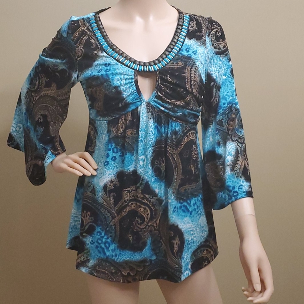 Embellished bell sleeve blouse